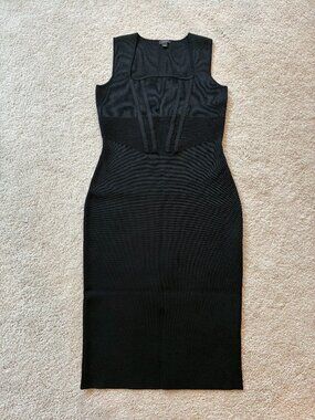 NWOT Cache Sleeveless Bodice Design Sheath Midi Formal Dress Black